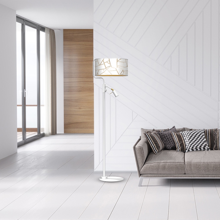 Golvampa ZIGGY 1xE27/40W/230V + 1xGU10/MR11/7W vit/guld