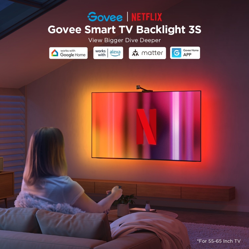 Govee - Backlight 3S Netflix TV 55-65" SMART LED bakgrundsbelyst RGBICW Wi-Fi + fjärrkontroll