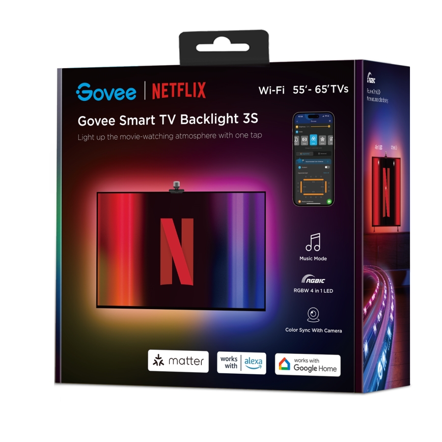 Govee - Backlight 3S Netflix TV 55-65" SMART LED bakgrundsbelyst RGBICW Wi-Fi + fjärrkontroll