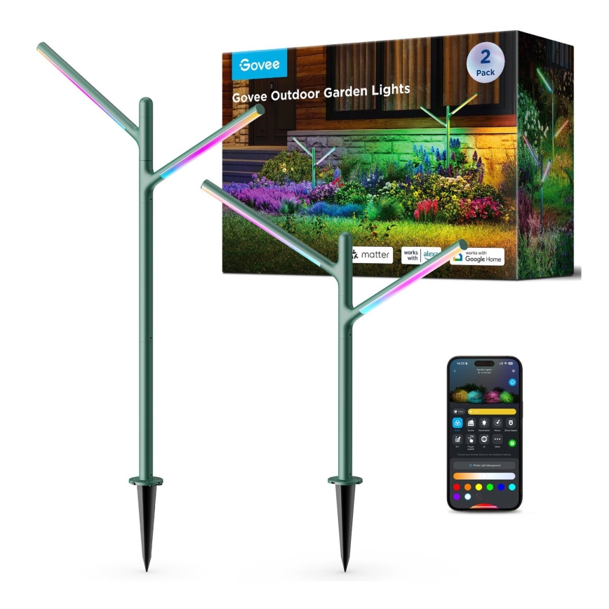 Govee - KIT 2x LED RGBICWW Ljusreglerad utomhus lampa LED/18W/230V IP66 2700-6500K Wi-Fi