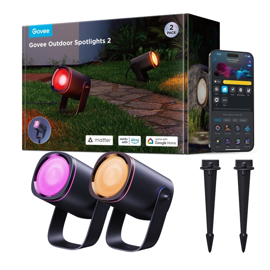 Govee - KIT 2x LED RGBWW Dimbar strålkastare LED/12W/230V IP67 2700-6500K Wi-Fi
