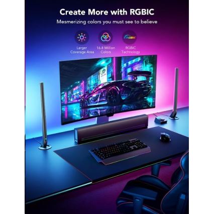Govee - KIT 2x Smart Gaming Wi-Fi LED RGBIC Panels + Smart Dual + fjärrkontroll