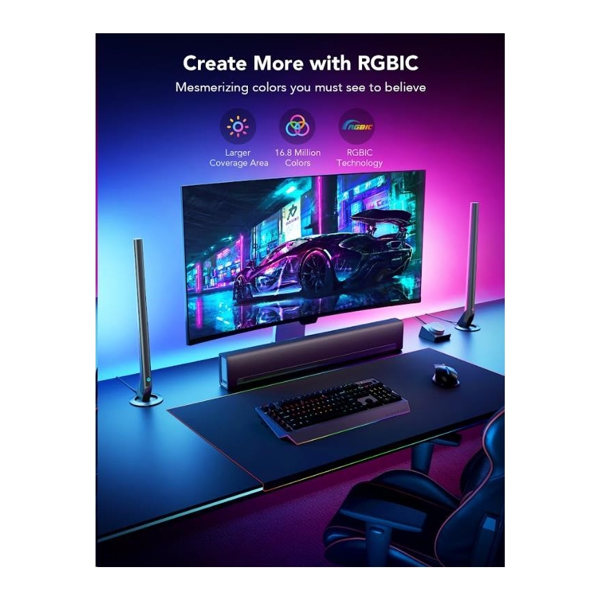 Govee - KIT 2x Smart Gaming Wi-Fi LED RGBIC Panels + Smart Dual + fjärrkontroll