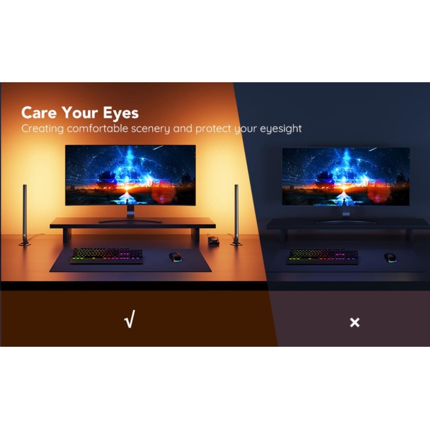 Govee - KIT 2x Smart Gaming Wi-Fi LED RGBIC Panels + Smart Dual + fjärrkontroll
