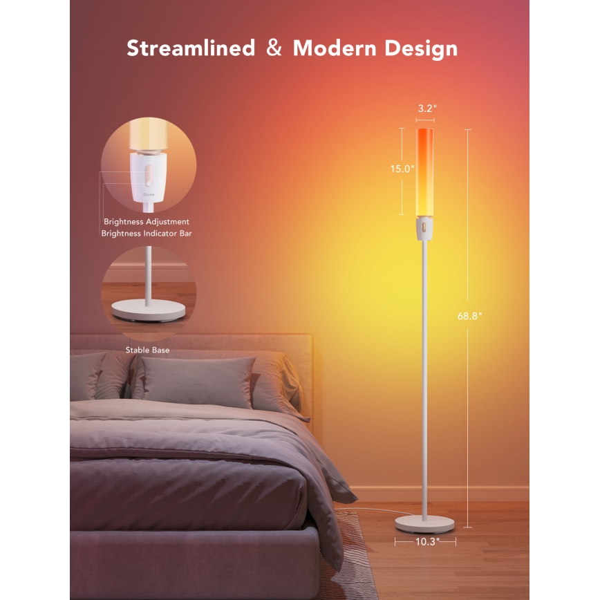 Govee - LED Dimbar golvlampa CYLINDER SMART RGBICWW 2200-6500K
