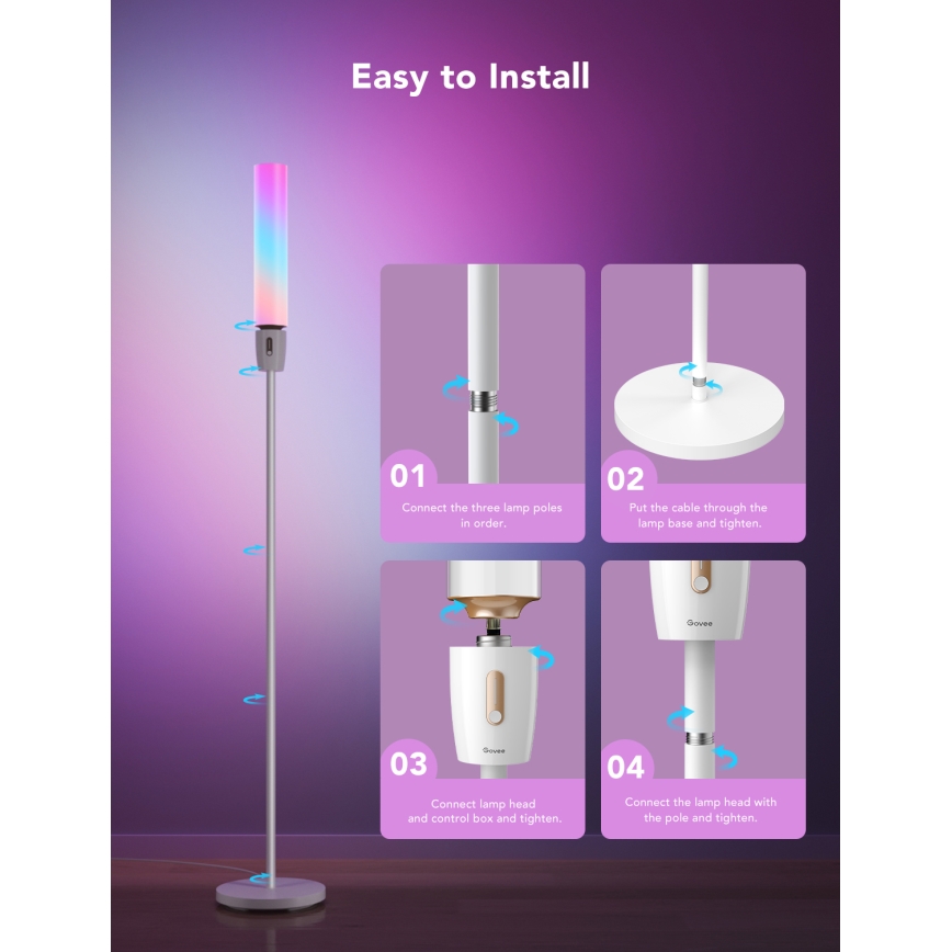Govee - LED Dimbar golvlampa CYLINDER SMART RGBICWW 2200-6500K