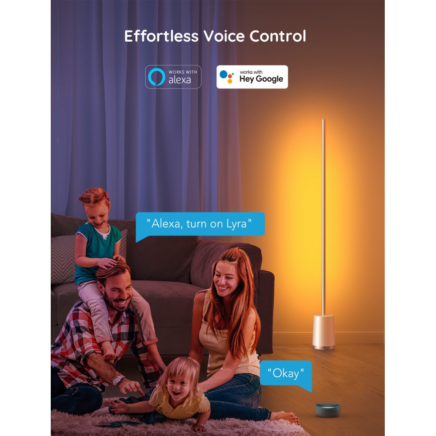 Govee - LED Dimbar golvlampa Lyra Smart RGBICWW 2200-6500K Wi-Fi + fjärrkontroll