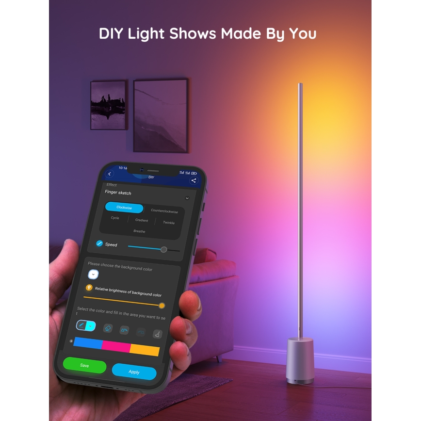 Govee - LED Dimbar golvlampa Lyra Smart RGBICWW 2200-6500K Wi-Fi + fjärrkontroll