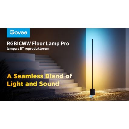 Govee - LED Dimbar golvlampa med en högtalare Pro RGBICWW 2200-6500K Wi-Fi + fjärrkontroll