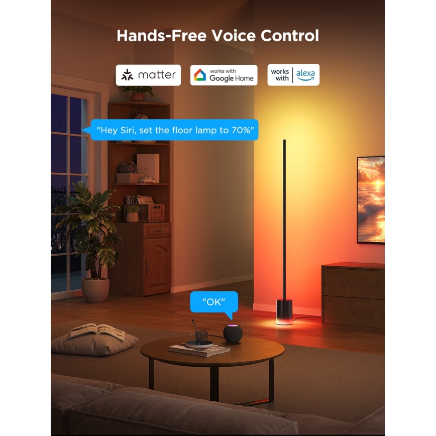 Govee - LED Dimbar golvlampa Smart MATTER LED RGBICWW 2200-6500K Wi-Fi + fjärrkontroll