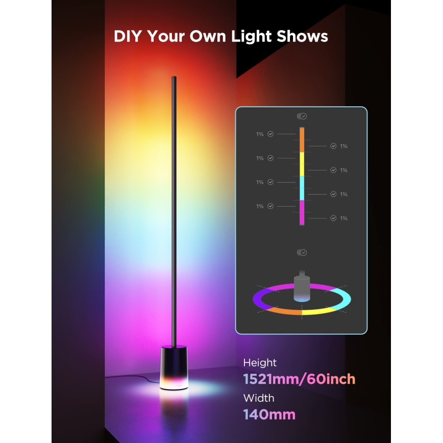 Govee - LED Dimbar golvlampa Smart MATTER LED RGBICWW 2200-6500K Wi-Fi + fjärrkontroll