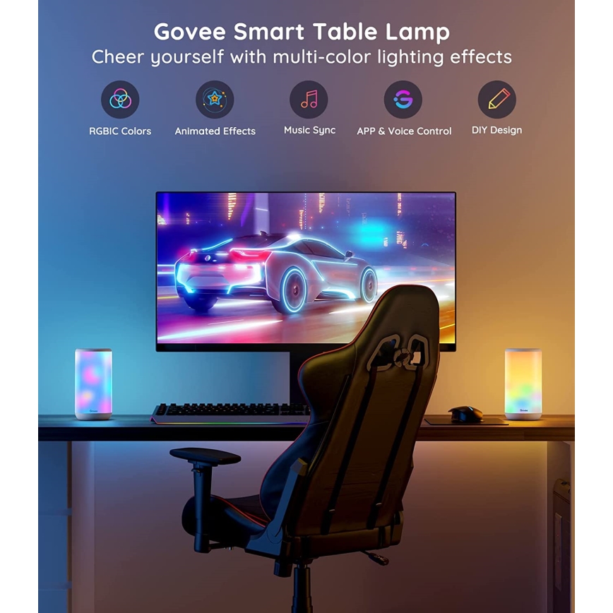 Govee - LED RGBIC Ljusreglerad bordslampa AURA 2 2200-6500K Wi-Fi Matter