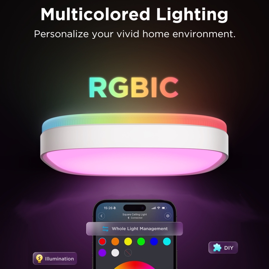 Govee - LED RGBIC Ljusreglerad taklampa LED/24W/230V 2700-6500K Wi-Fi