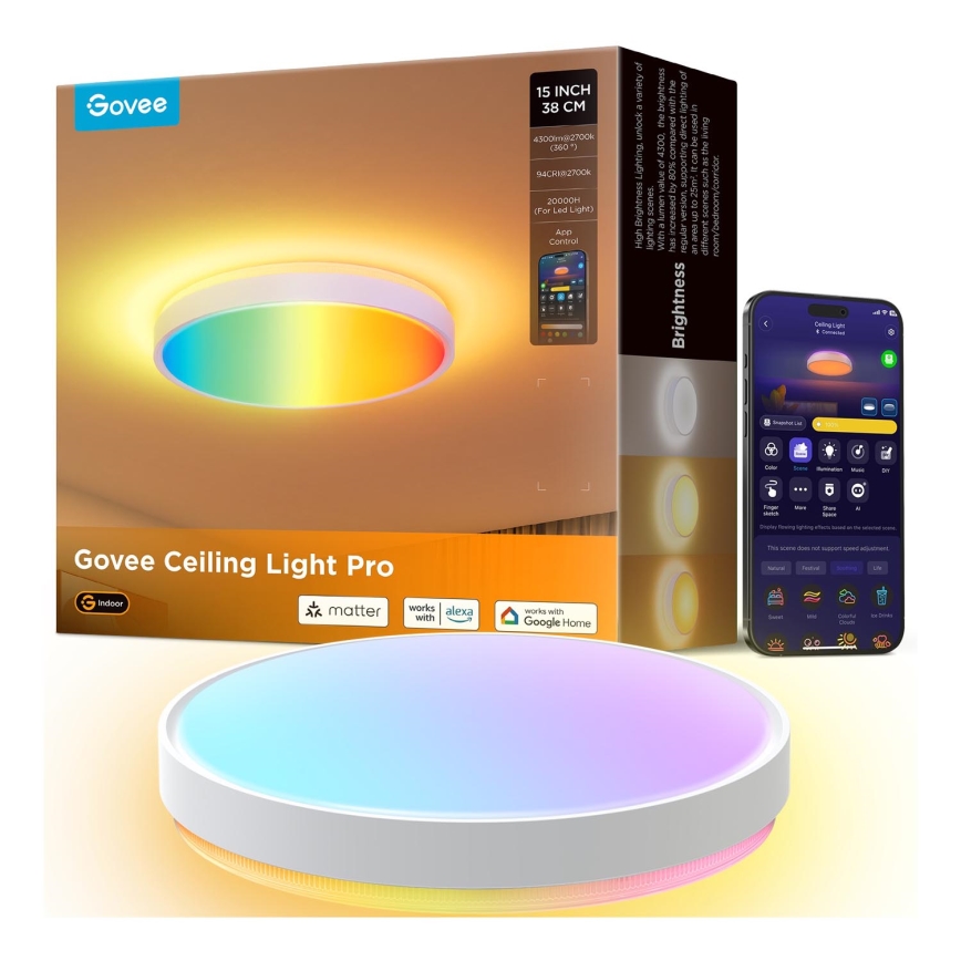Govee - LED RGBIC Ljusreglerad taklampa LED/49W/230V 2700-6500K Wi-Fi