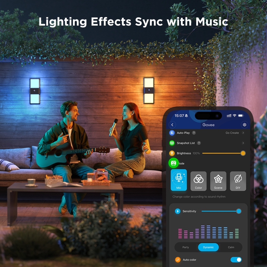 Govee - LED RGBIC Ljusreglerad vägglampa med sensor för utomhusbruk LED/230V IP65 2700-6500K Wi-Fi