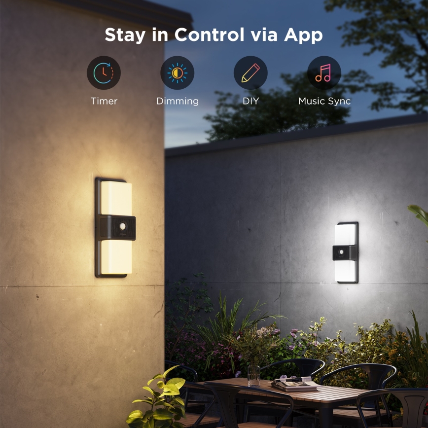 Govee - LED RGBIC Ljusreglerad vägglampa med sensor för utomhusbruk LED/230V IP65 2700-6500K Wi-Fi
