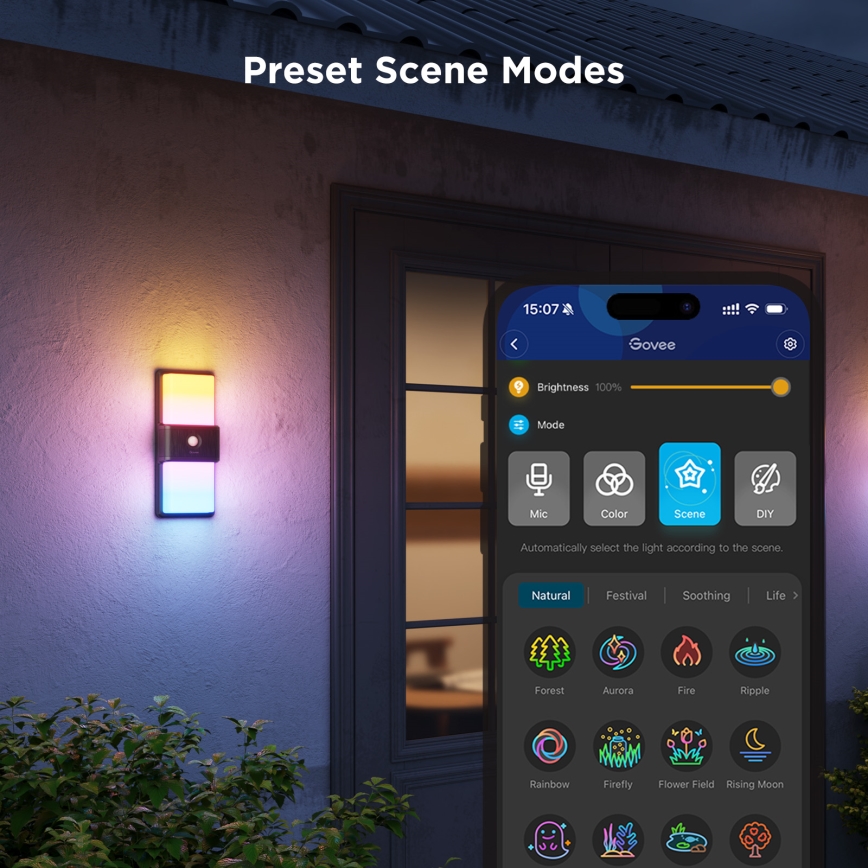 Govee - LED RGBIC Ljusreglerad vägglampa med sensor för utomhusbruk LED/230V IP65 2700-6500K Wi-Fi