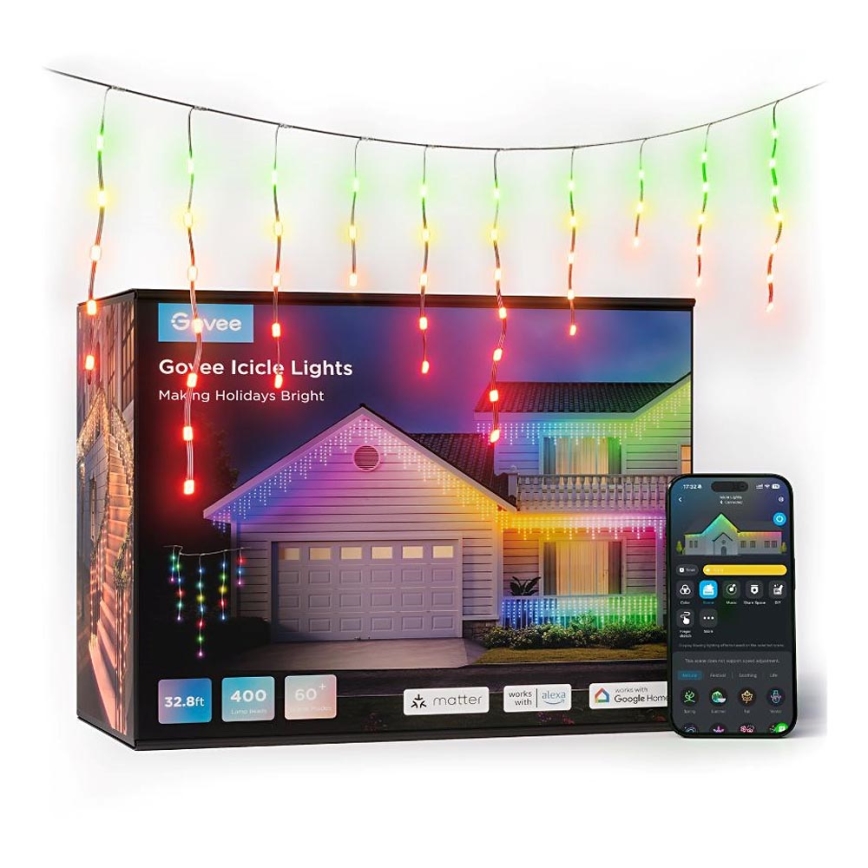 Govee - LED RGBIC Utomhusslinga Smart Istappar 10m Wi-Fi Matter IP65