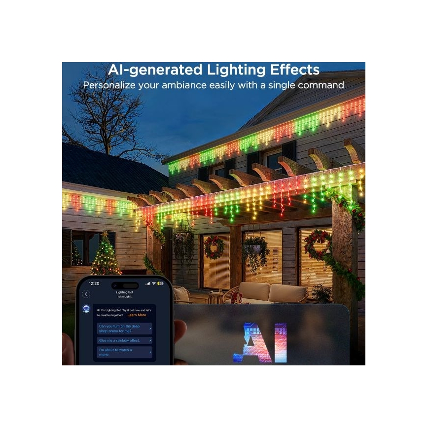 Govee - LED RGBIC Utomhusslinga Smart Istappar 10m Wi-Fi Matter IP65
