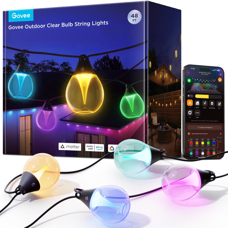 Govee - LED RGBICW Ljusreglerad utomhus dekorativ slinga LED/24W/230V IP67 2700-6500K Wi-Fi