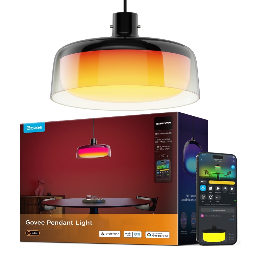 Govee - LED RGBICWW Dimbar taklampa med vajer LED/21W/230V Matter Wi-Fi