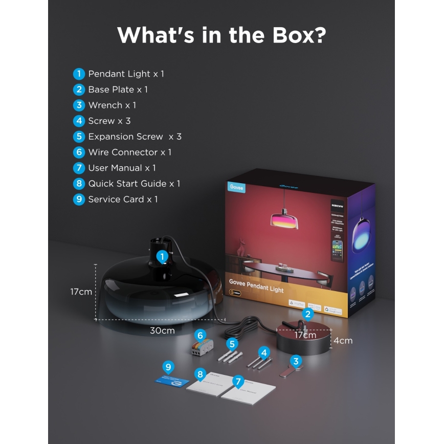 Govee - LED RGBICWW Dimbar taklampa med vajer LED/21W/230V Matter Wi-Fi