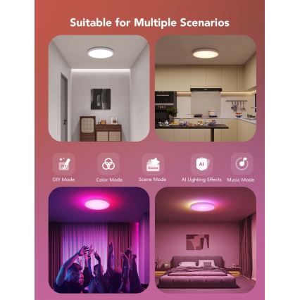 Govee - LED RGBICWW Dimmbar taklampa LED/29W/230V Ø 30 cm matt Wi-Fi