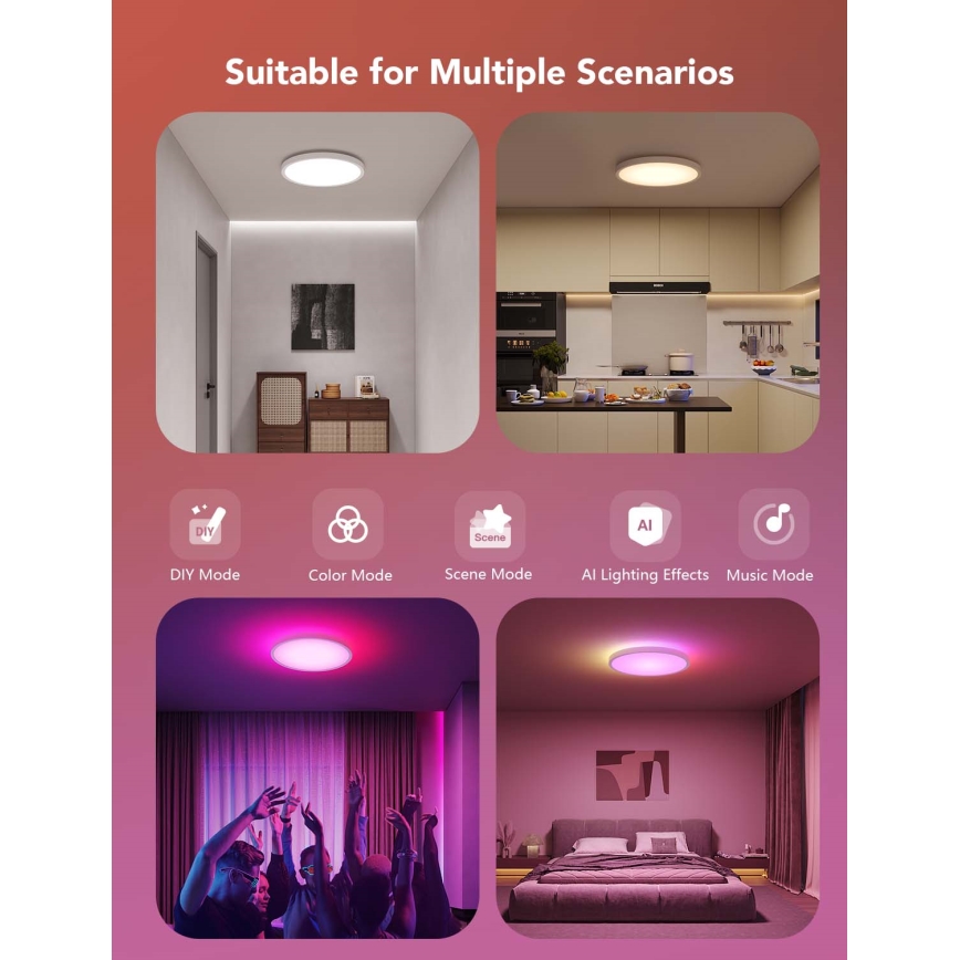 Govee - LED RGBICWW Dimmbar taklampa LED/29W/230V Ø 30 cm matt Wi-Fi