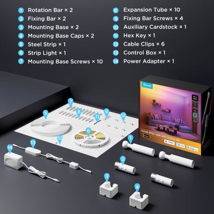 Govee - LED RGBICWW Hängande LED-remsa, 36 W/24 V, 4 m, Skyline matt, Wi‑Fi
