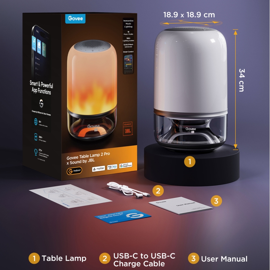 Govee - LED RGBW dimbar bordslampa med högtalare LED/36W/12V Wi-Fi