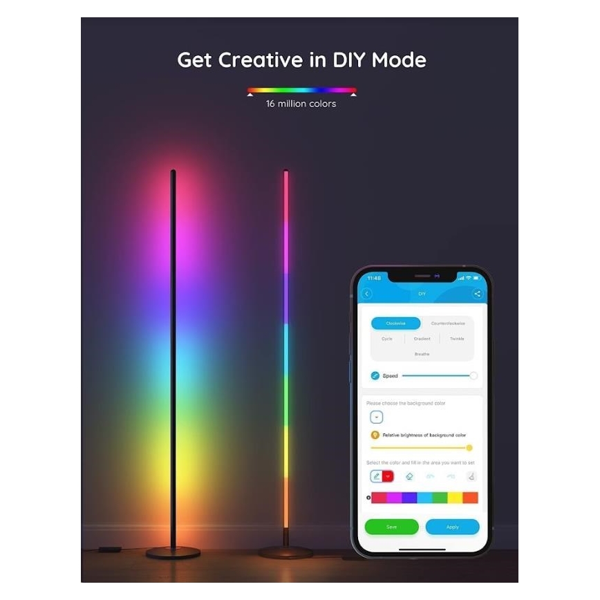 Govee - RGBICW Smart Hörn Floor Lamp Wi-Fi