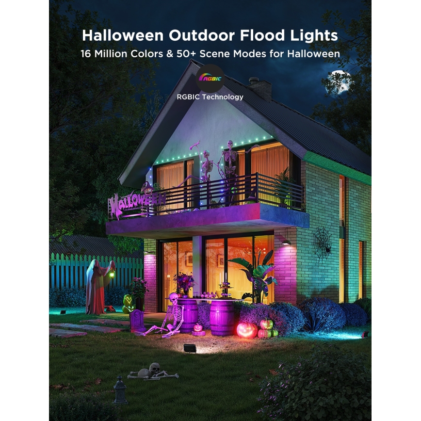 Govee - Set med 4 dimbara LED-strålkastare RGBICWW, 24 W, 230 V, IP66, Matter, Wi‑Fi