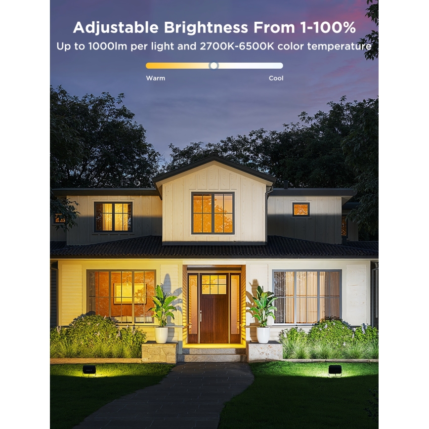 Govee - Set med 4 dimbara LED-strålkastare RGBICWW, 24 W, 230 V, IP66, Matter, Wi‑Fi