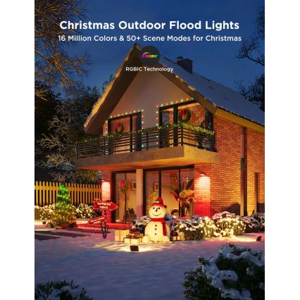 Govee - Set med 4 dimbara LED-strålkastare RGBICWW, 24 W, 230 V, IP66, Matter, Wi‑Fi