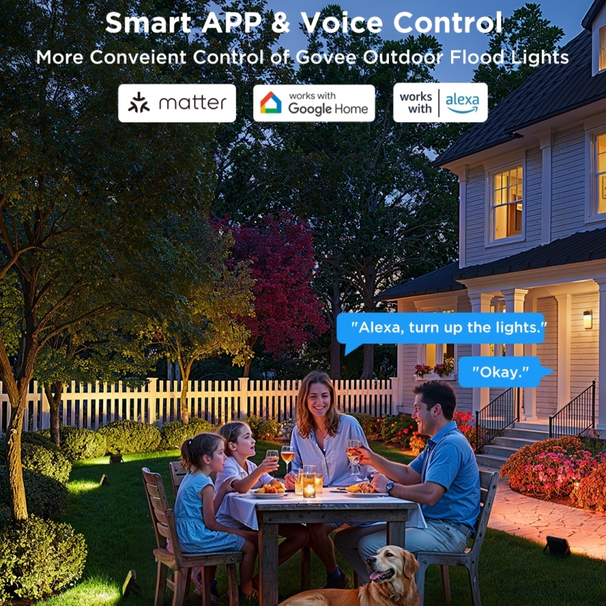 Govee - Set med 4 dimbara LED-strålkastare RGBICWW, 24 W, 230 V, IP66, Matter, Wi‑Fi