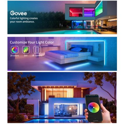 Govee - Smart dimbar RGB-LED-remsa, 36 W/24 V, 10 m, Wi‑Fi