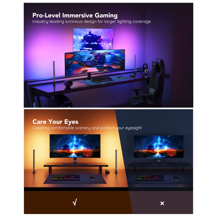 Govee - Smart Gaming WiFi LED-paneler + Smart Dual-kontroll White Wi-Fi