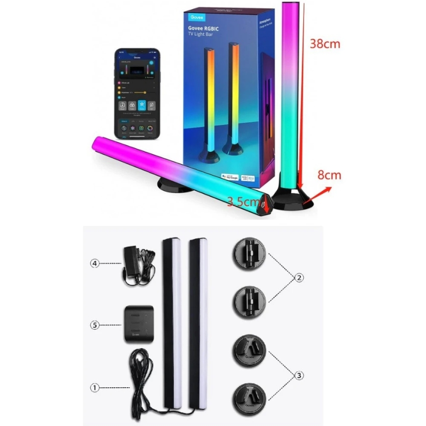 Govee - SMART LED RGBIC-panel 38 cm pro TV 43-75 - 2 st Wi-Fi