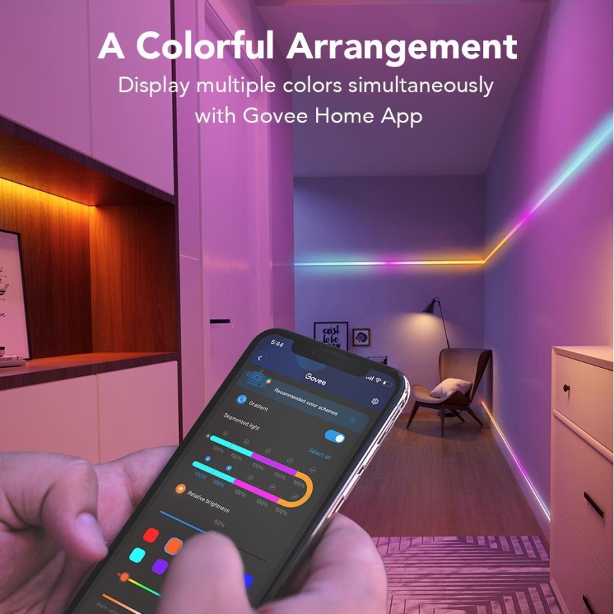 Govee - Wi-Fi RGBIC Smart PRO LED list 5m - extra hållbara