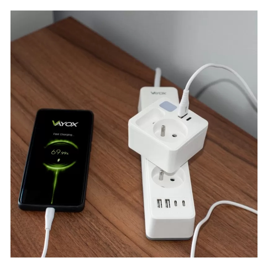 Grenuttag med 2 uttag + USB-C + USB-A med LED-belysning LED/0,5W/230V 3000K
