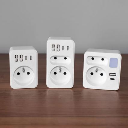 Grenuttag med 2 uttag + USB-C + USB-A med LED-belysning LED/0,5W/230V 3000K