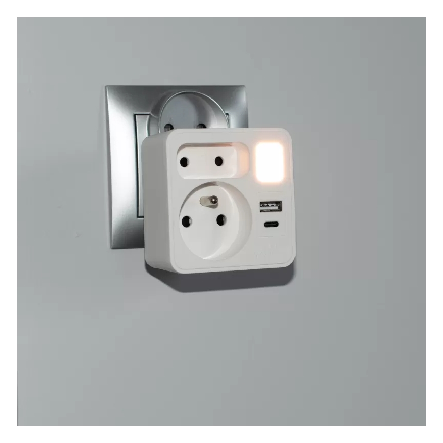 Grenuttag med 2 uttag + USB-C + USB-A med LED-belysning LED/0,5W/230V 3000K