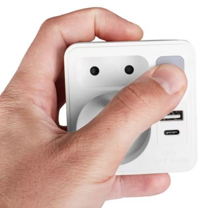 Grenuttag med 2 uttag + USB-C + USB-A med LED-belysning LED/0,5W/230V 3000K