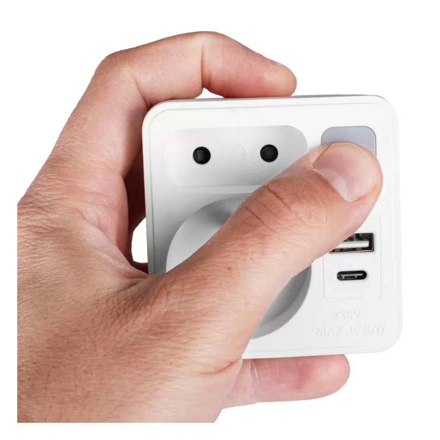 Grenuttag med 2 uttag + USB-C + USB-A med LED-belysning LED/0,5W/230V 3000K