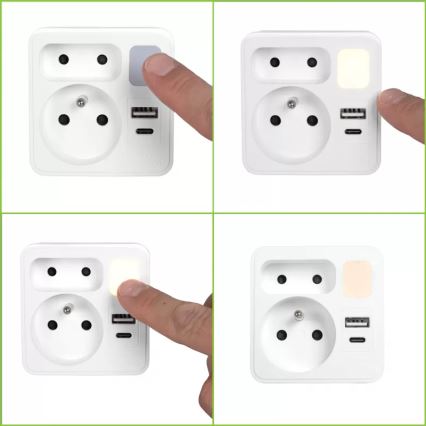 Grenuttag med 2 uttag + USB-C + USB-A med LED-belysning LED/0,5W/230V 3000K