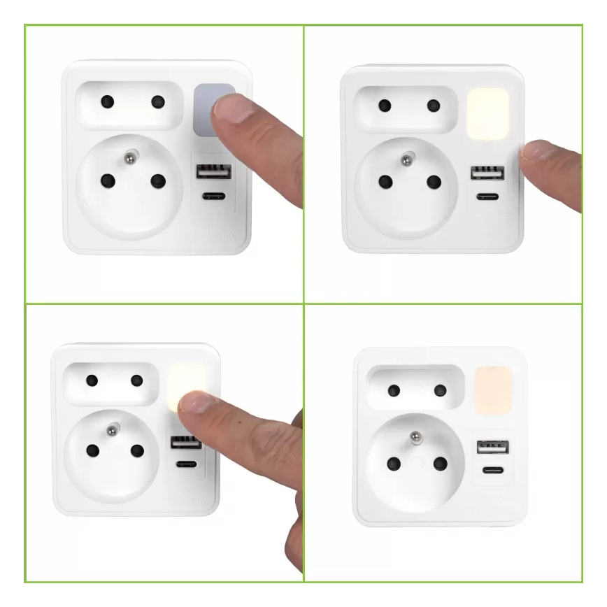Grenuttag med 2 uttag + USB-C + USB-A med LED-belysning LED/0,5W/230V 3000K