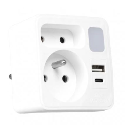Grenuttag med 2 uttag + USB-C + USB-A med LED-belysning LED/0,5W/230V 3000K