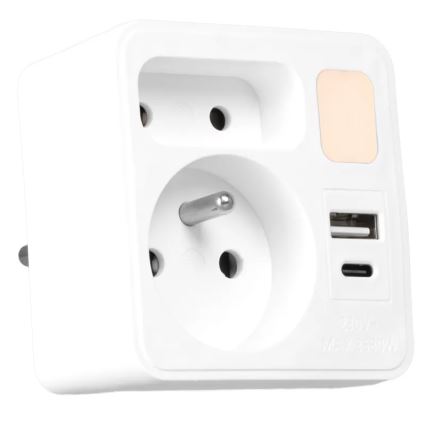 Grenuttag med 2 uttag + USB-C + USB-A med LED-belysning LED/0,5W/230V 3000K