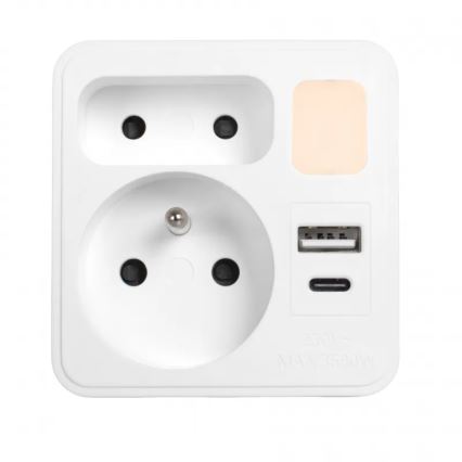 Grenuttag med 2 uttag + USB-C + USB-A med LED-belysning LED/0,5W/230V 3000K
