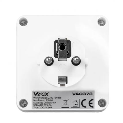 Grenuttag med 2 uttag + USB-C + USB-A med LED-belysning LED/0,5W/230V 3000K